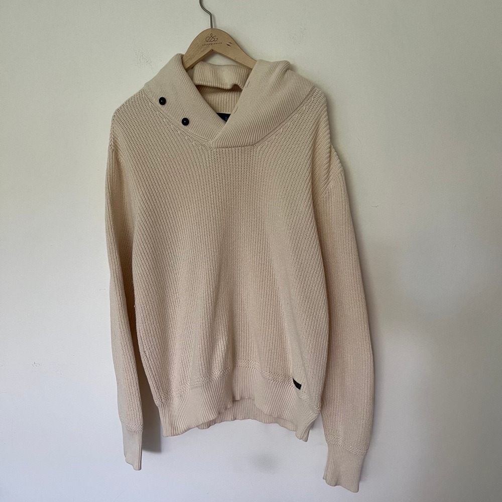 Polo Ralph Lauren Mens Cream Cotton Shawl Collar Shaker Knit Sweater Large L